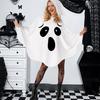 Women Ghost Costume for Adult Halloween Ghost Poncho Cloak White Ghost Hooded Cape Cosplay Party Outfit