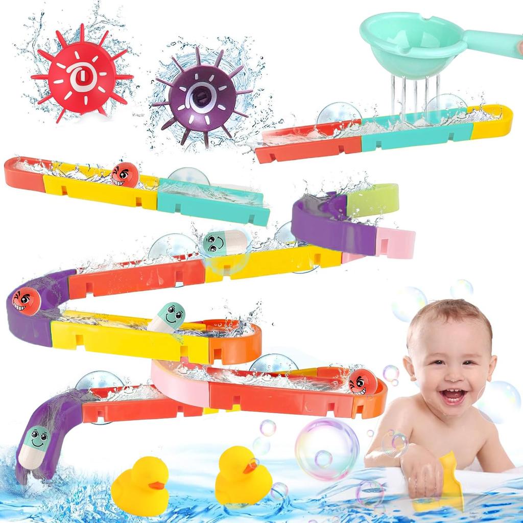 JUYEE Bath Water Water Shower DIY Combination Popular Birthday Gift for Boys and Ages and 5 Toys, Play, Wheel, Toy, Rail, Duck, Girls, 3, 4, (44