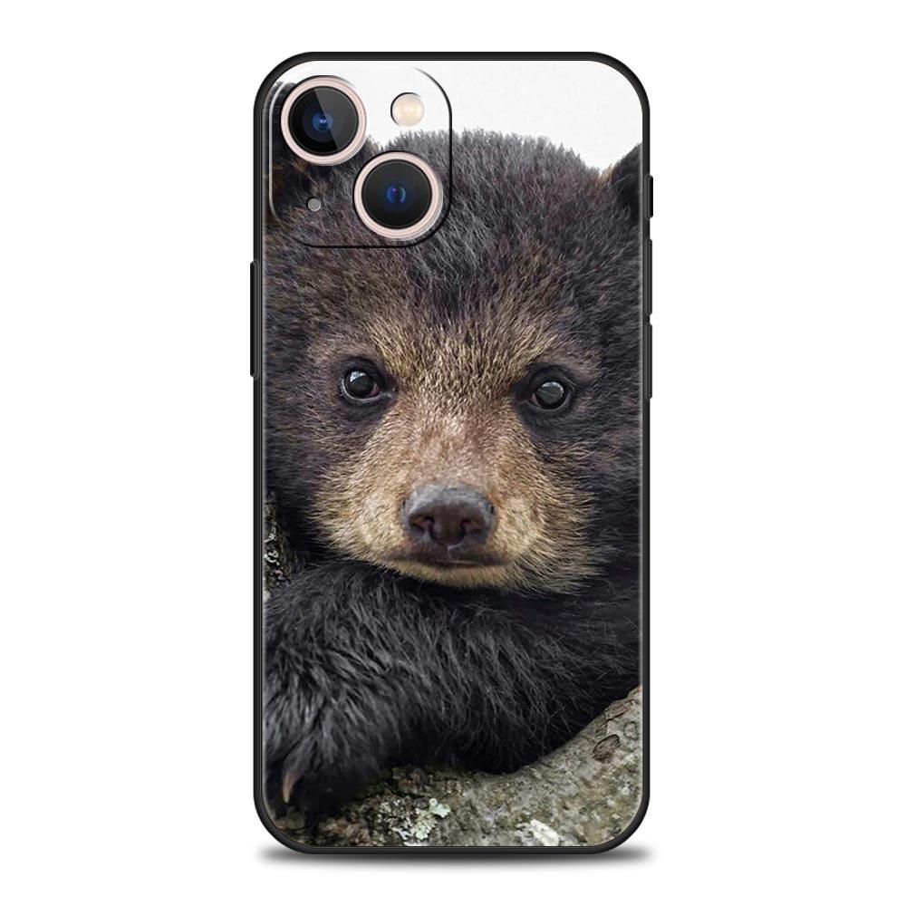 Забавный роскошный чехол для телефона с бурым медведем для iPhone 13 15 14 12 11 Pro MAX XR X SE XS 7 8 Plus, мягкий силиконовый черный чехол