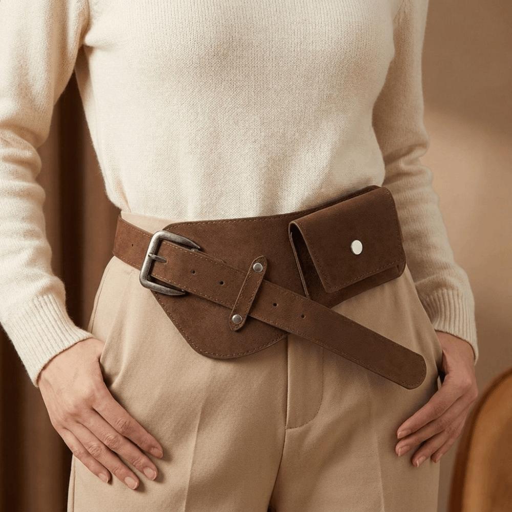 Zinc Zinc Alloy Maillard Waist Belt Wide Suede Waist Bag Belt Fashion Pin Buckle Waistband Daily Outfits