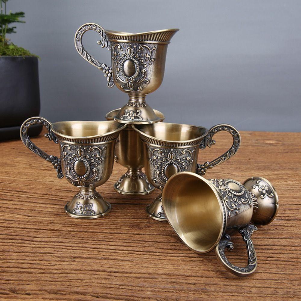 Carved Antique Teacup Ornaments European Style Holy Water Cup Retro Copper Teacup  National Trend