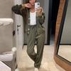 Women's Spring and Autumn Solid Color Plus Size Sports Suit V-neck Pullover Top + Sweatpants Two Piece Set