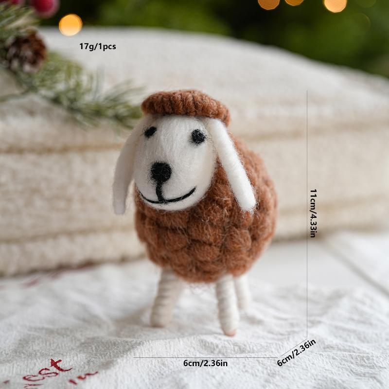 Miniature Wool Sheep Figurine 1Pcs Handmade Cute Felt Ornament for Xmas Holiday Home Living Room Decor