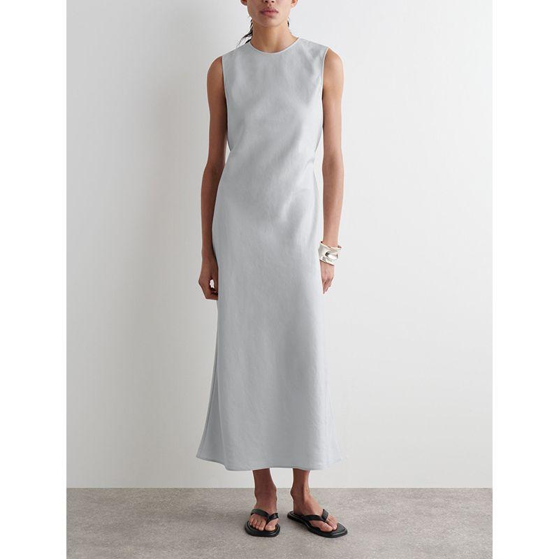 CS Summer New Product Women's Clothes Minimalist Round Neck Sleeveless Standard Edition Diagonal Cut Mid Length Long Length Dress 1271954