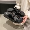 Fashion Flat Women's Slippers 2025 Fashion Luxury Double Buckle Platform Sandals Summer Casual Comfortable Outdoor Beach Women's Shoes