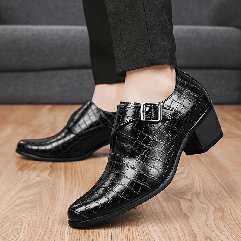 Fashion Heightening 5cm Stone Pattern British 2025 Fashion Casual Leather Shoes Men's Small High Heel Thick Heel Wedding Shoes