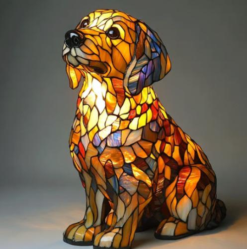 Resin Dog Series LED Night Light Animal Statue Art Figurine for Home Desktop Decoration with USB or Button Control