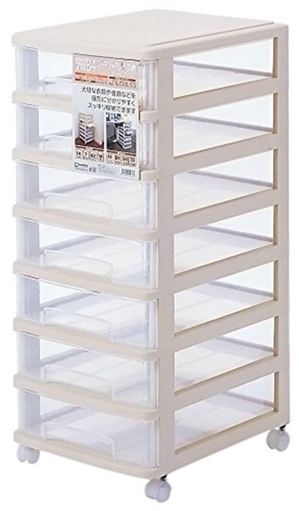 Thanko Plastic 7 Tier Storage for Small Items Stocky Width X Depth X Height Soft Beige 31.4 40.5 74.5cm