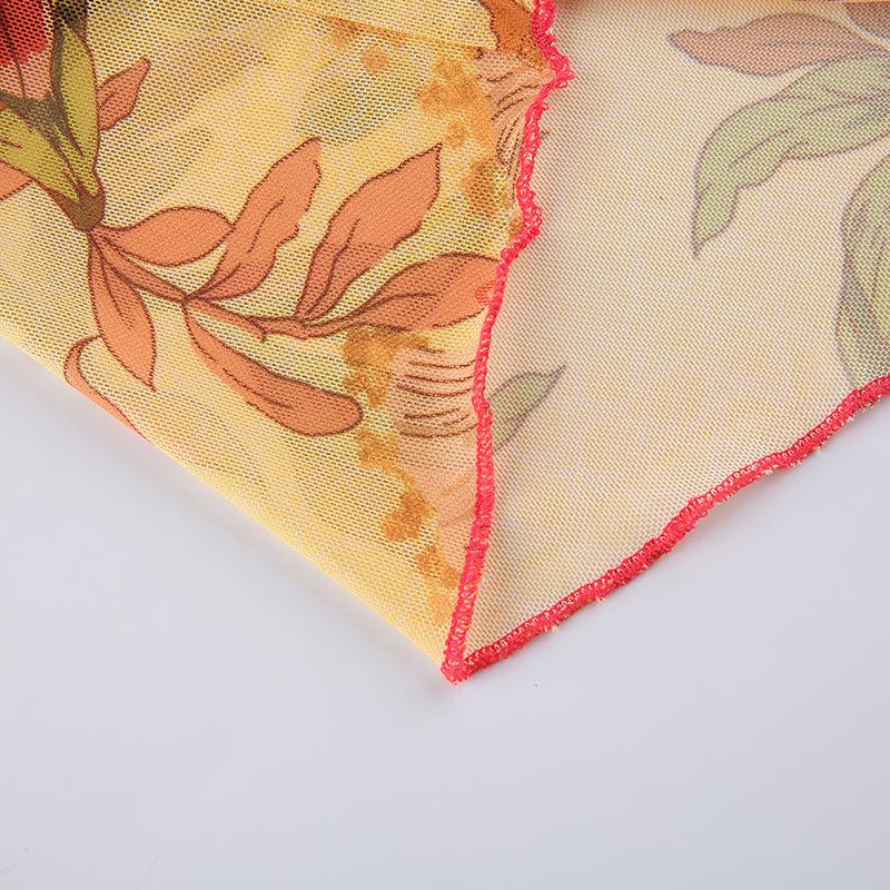 Y2K Mesh Sheer Floral T-shirt Vintage Halter Tops Women Sleeveless Slim Fit Crop Top Harajuku Streetwear