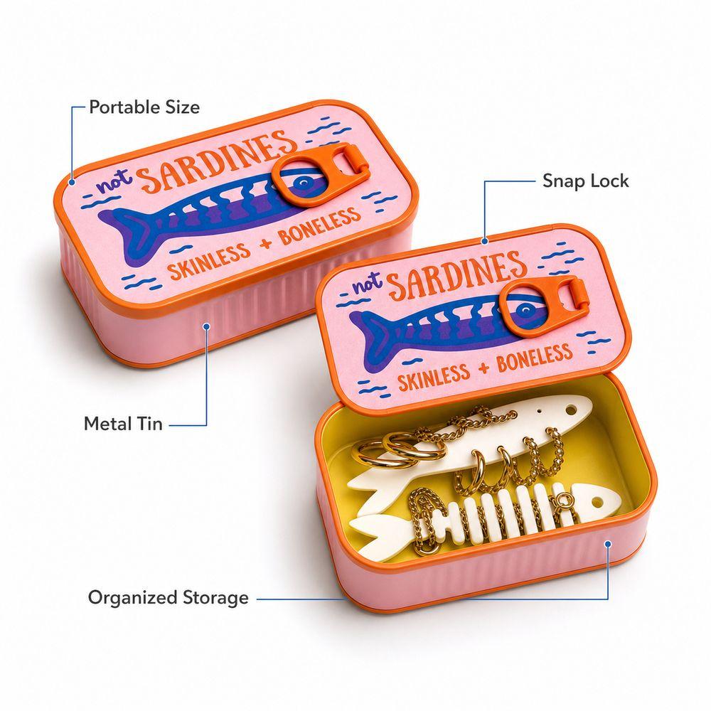 3D Printed Sardine Jewelry Box Fishbone Insert Trinket Storage Box Desk Storage