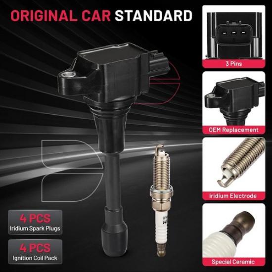 4X Ignition Coil + 4X Iridium Spark Plug For 2013-2016 Nissan Sentra L4 1.8L
