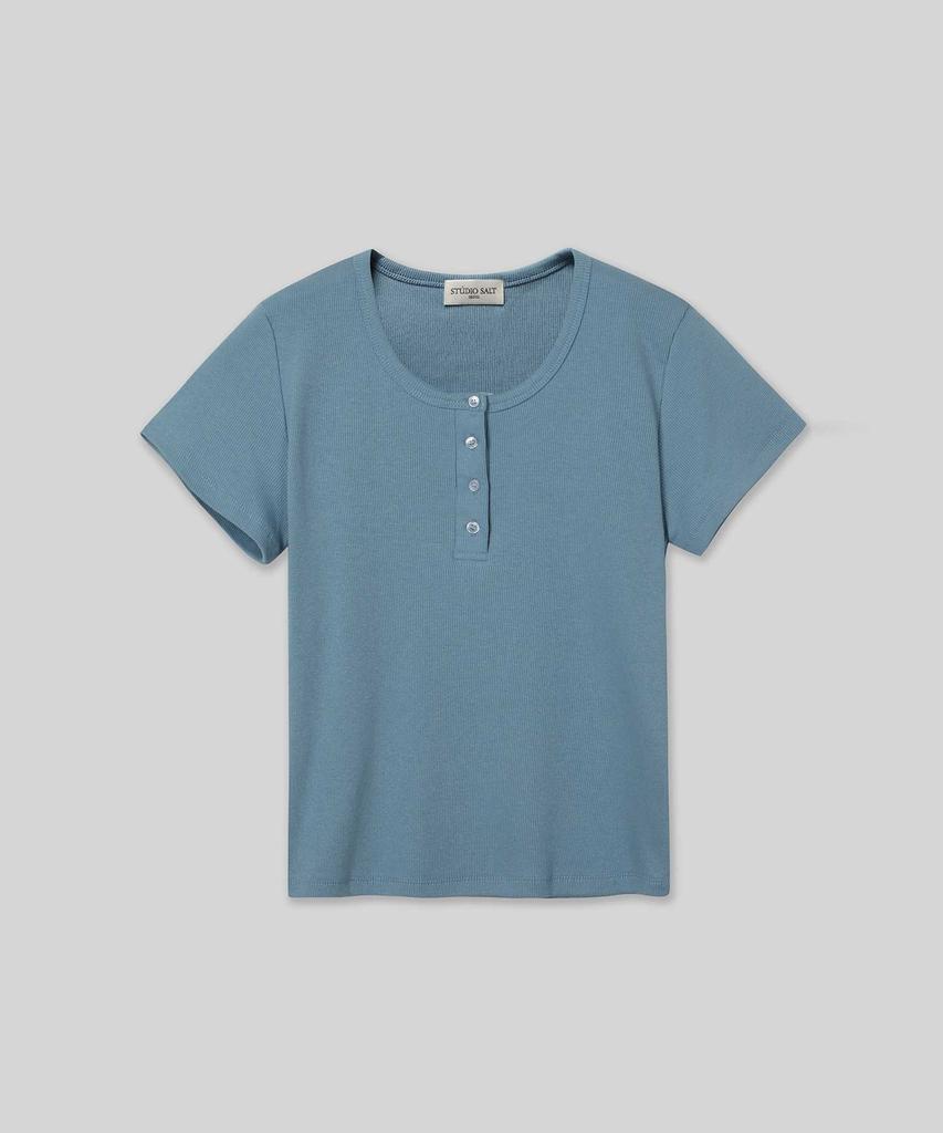 STUDIO SALT Henley Neck Short Sleeve T-Shirt_Blue
