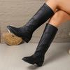 Fashion Woven Low Heel But Knee Boots Women's New Square Head Sleeve Thick Heel Fashion Boots Women's Boots