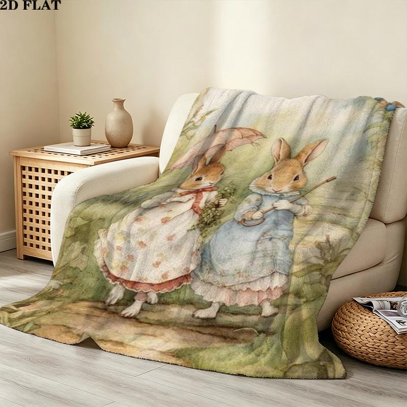 Tale Peter Rabbit Print Flannel Blanket, High quality Comfortable for All Seasons, Home Decor, Warmth and Comfort, Perfect for Christmas Gifts