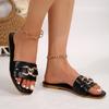 Women's New Fashion Slippers, Classic Temperament, Versatile Solid Color, Metal Decoration Square Head Flat Sandals
