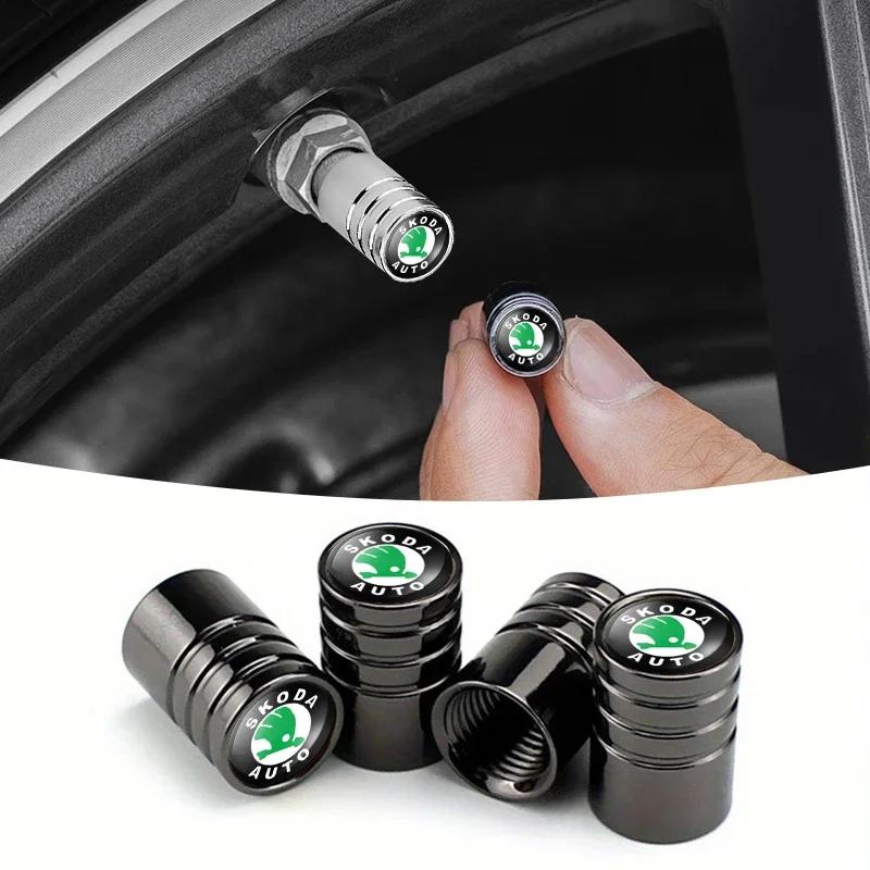4pcs Car Tire Valve Cap Round Air Dustproof Cover For Skoda Fabia Superb Yeti Octavia Rapid Kodiaq Mk3 A4 A6 A7 2 3 A5 Kamiq vln422