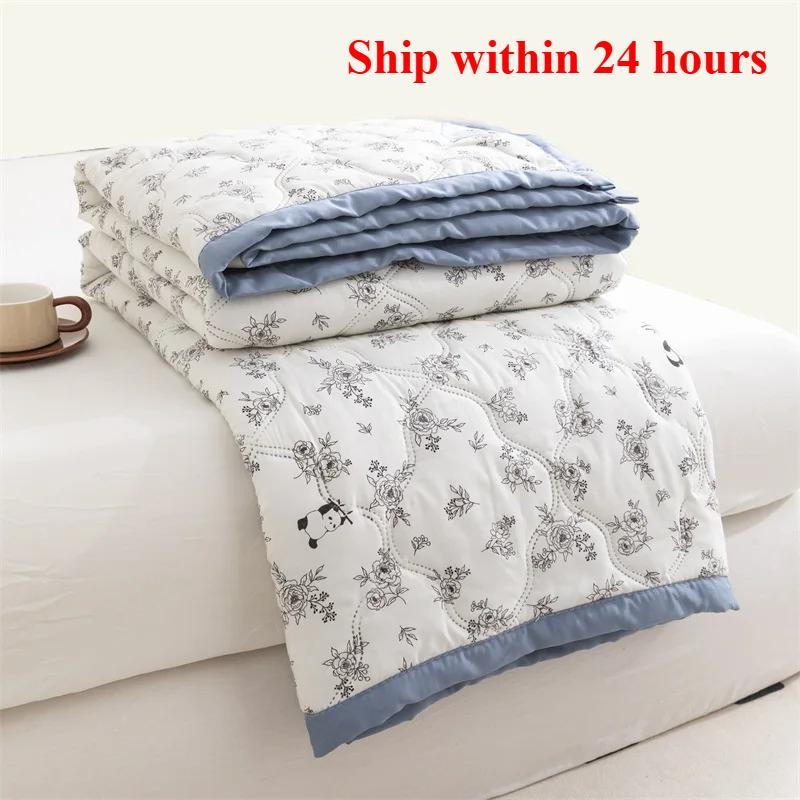 Washed cotton summer quilt skin-friendly grinding summer cool quilt printing dormitory air conditioner quilt