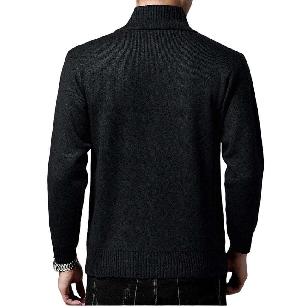 Men's  Standing Collar  Add Cotton  Adding Fleece  Thickened  Long Sleeves  Color Matching  Cardigan  Knitting  Sweater  Coat