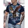 Mens Vintage Eagle Graphic Print T-Shirt - Crew Neck, Short Sleeve, Slight Stretch, Polyester, Regular Fit, Summer Outdoor Tee - Animal Pattern