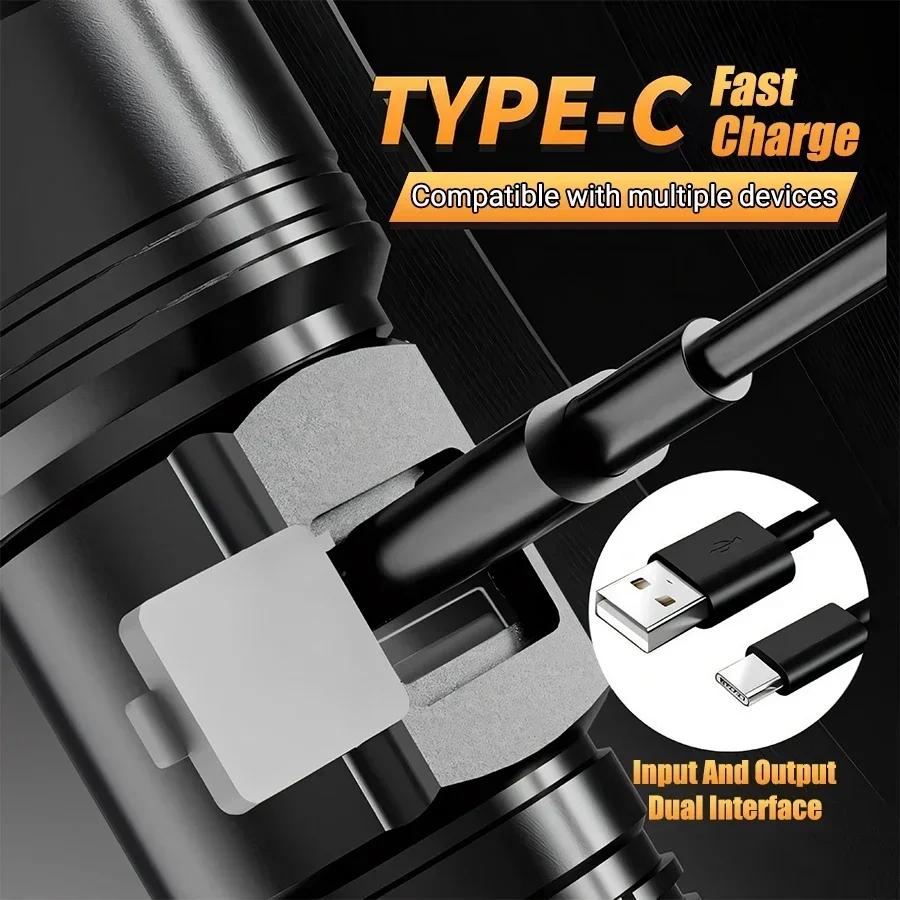 Высокомощные светодиодные фонариТактический фонарь с индикатором заряда USB-зарядка для кемпинга на открытом воздухе, рыбалки, аварийный зум-фонарь
