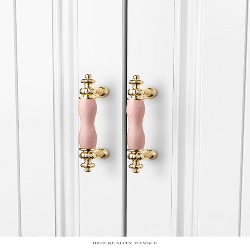 Modern Colored Ceramic Furniture Handle Golden Wardrobe Cabinet Handles Closet Door Knob Dressing Table And Drawer Pull Hardware