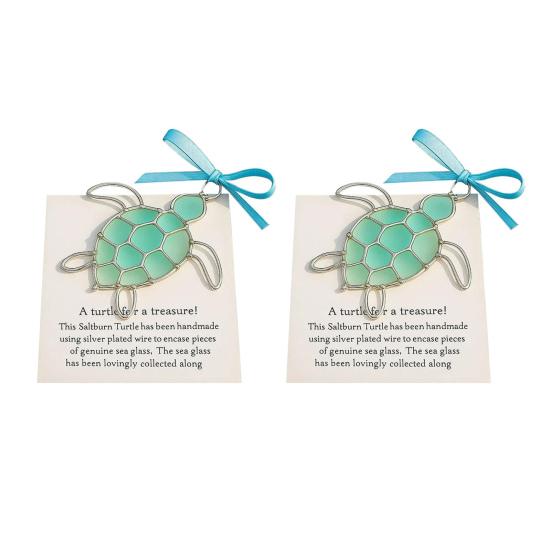 Sea Turtle Ornament with Card Sea Glass Turtle Gifts for Women Turtle Lovers Christmas Tree Hanging Decoration for Indoor Outdoor Home Decor