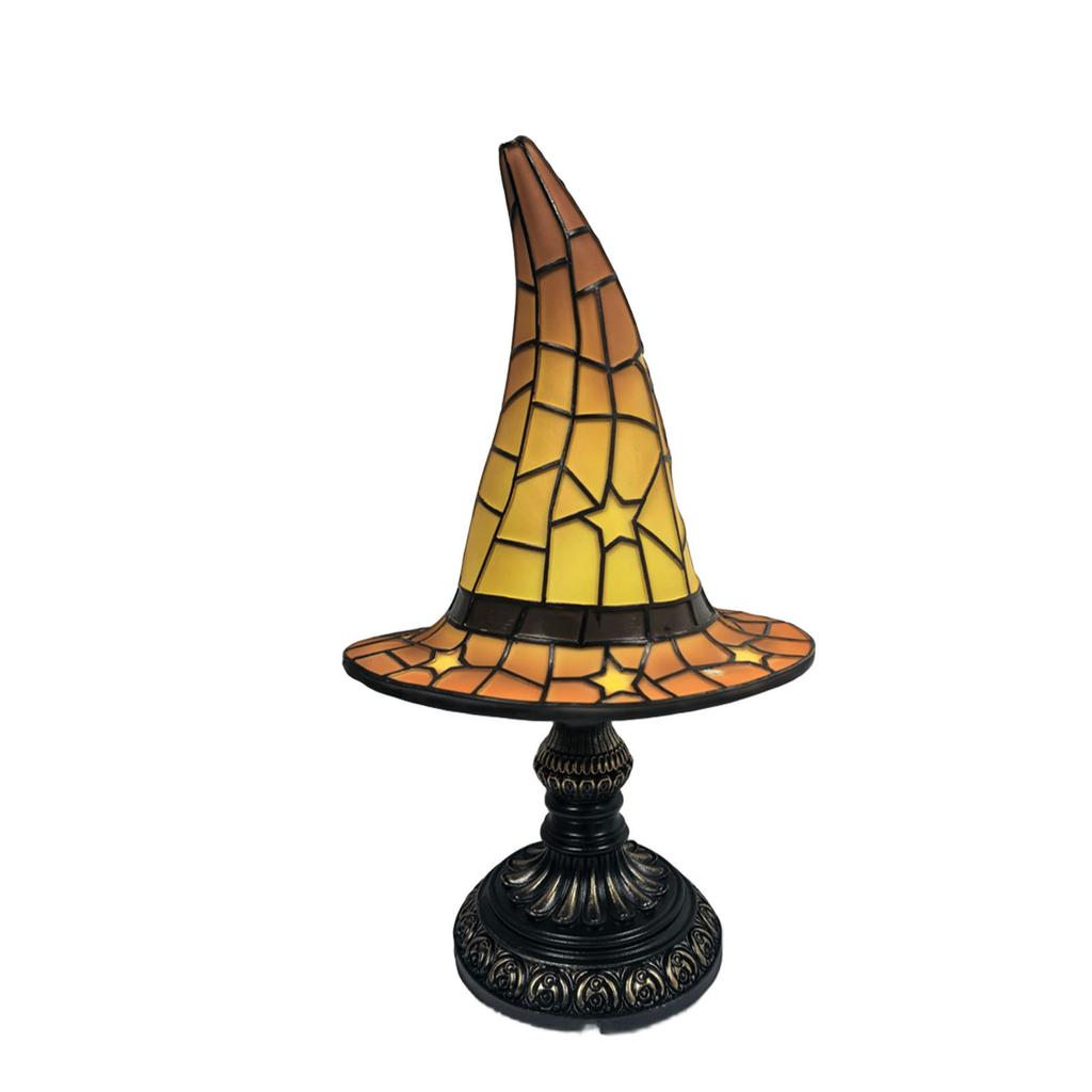 30cm Resin Tained Glass Witch Hat Lamp,Spooky Fun Handmade Hat Shape Lights,Nightstand Night Light With Mystical Charm Gifts