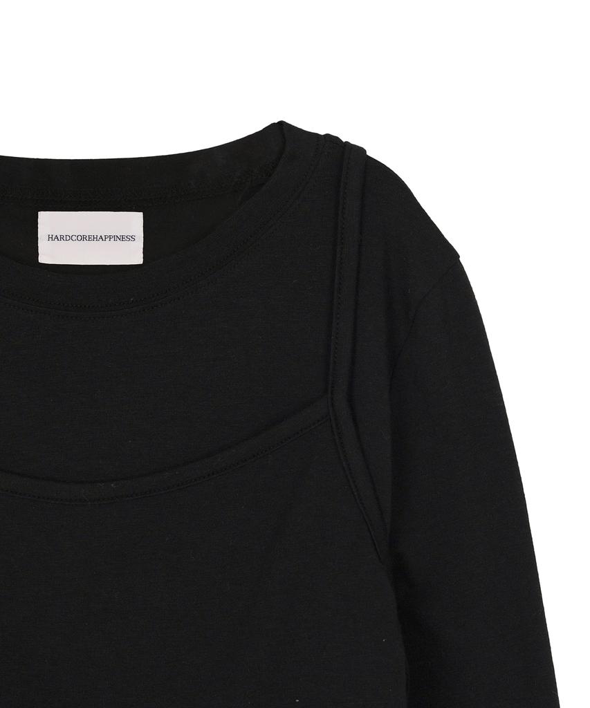 HARDCORE HAPPINESS Soft Layered Sleeveless T-Shirt_Black