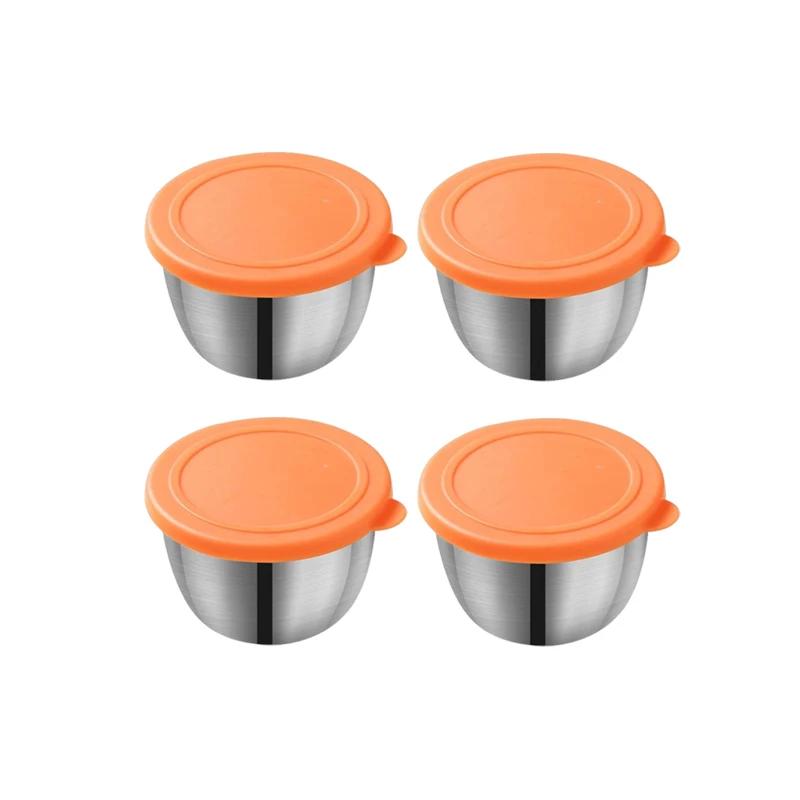 Salad Dressing Container Stainless Steel Sauce Cup with Lid Reusable Salad Dipping Dish Portable Barbecue Spice Jar Kitchen Tool