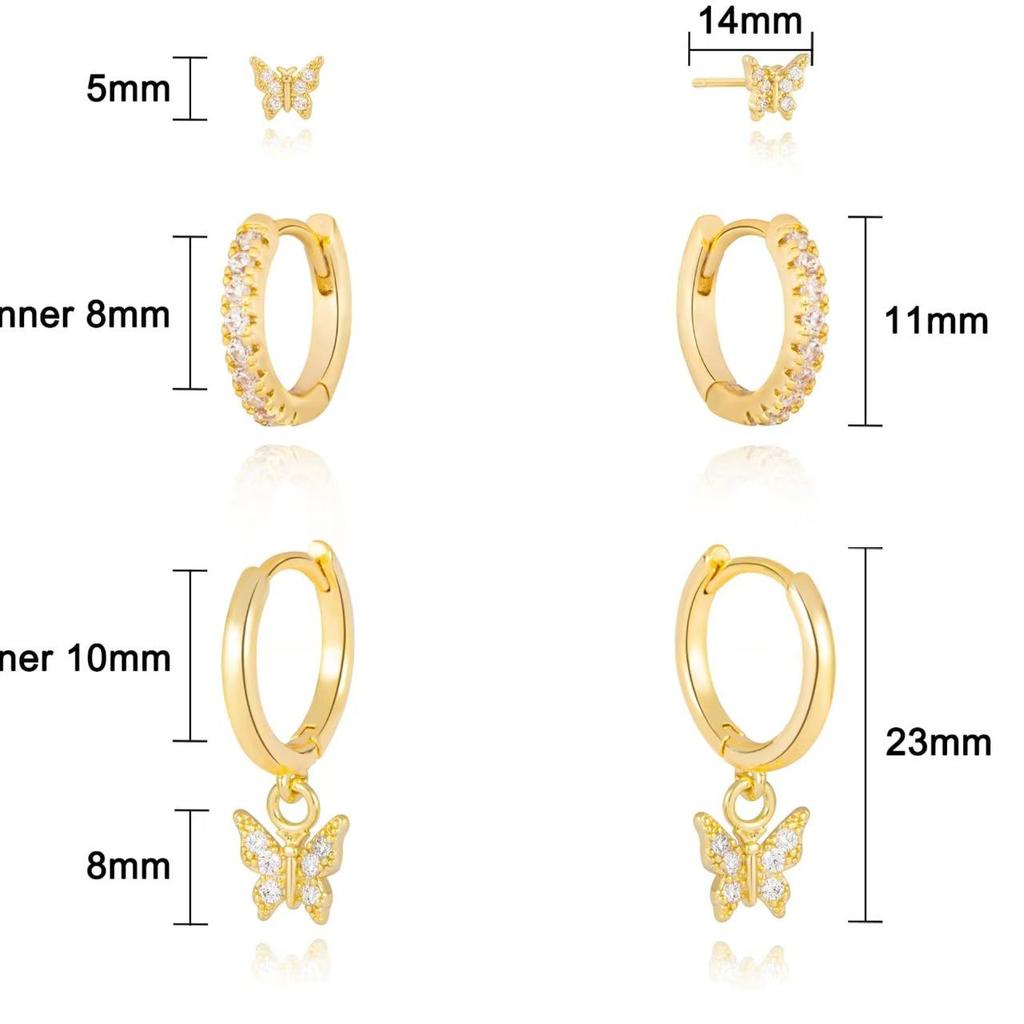 High-End Luxury Copper Zircon Butterfly Stud & Ear Cuff Set for Women