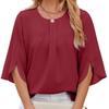 Solid Color Round Neck Five Quarter Sleeve Short Sleeved Loose Chiffon Top for Women Tops