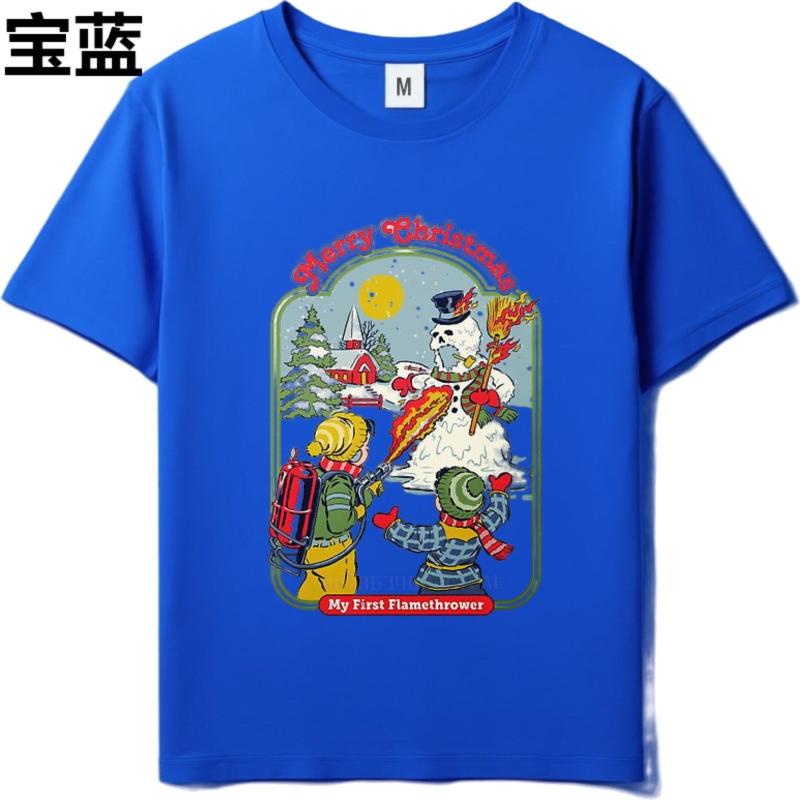 men brand tshirt Graphic summer For him tshirt Snowman With Flamethrower Christmas Scene Short Sleeve Travel ONeck Teeshirt