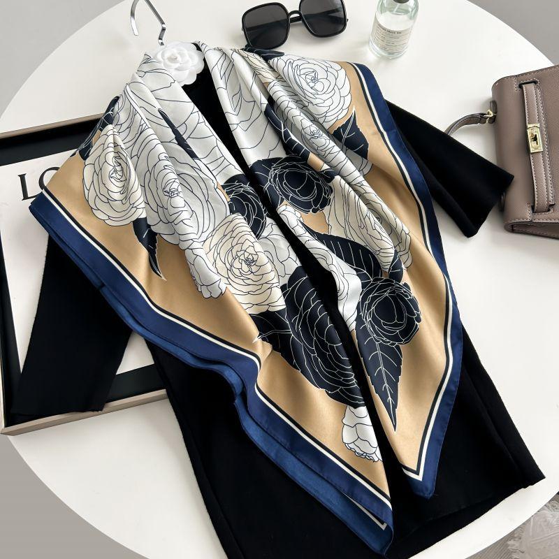 Печатный буквенный высококачественный искусственный шелк женский твил шелковый декоративный женский шелковый шарф