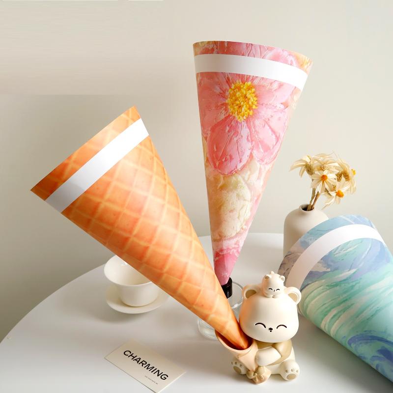 Rose Packaging Box Ice Cream Style 10PCS Bouquet Wrapping Bag for Valentine's Day Gift Romantic