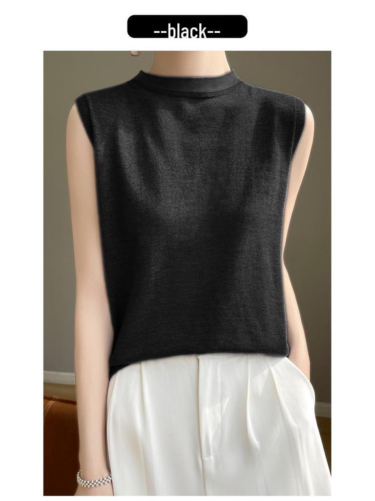 2024 Spring/Summer Women's Sleeveless Thin Knitted Sweater - Half Turtleneck Pullover Vest
