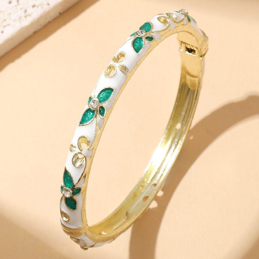 Colorful Enamel Open Cuff Bracelet Elegant Women's Floral Bracelet Enamel Flower Bangle Bride
