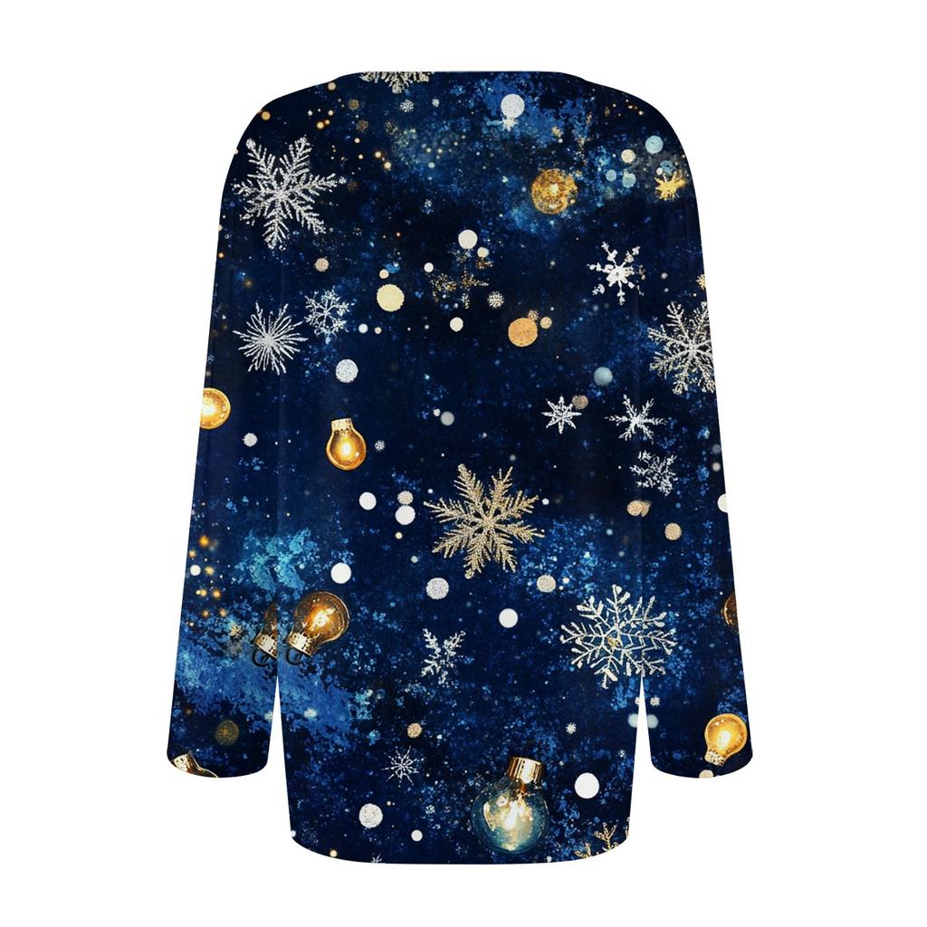 Женская повседневная модная футболка с круглым вырезом и длинными складками на Рождество