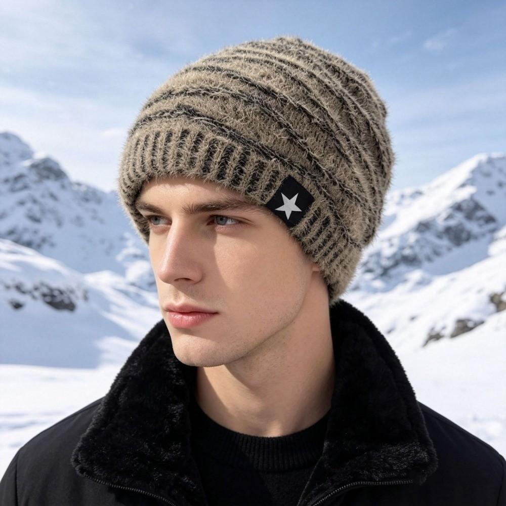 Thickened Knit Slouchy Beanie Hat Faux Rabbit Fur Warm Knit Hat New Cuffed Beanie Winter Wear