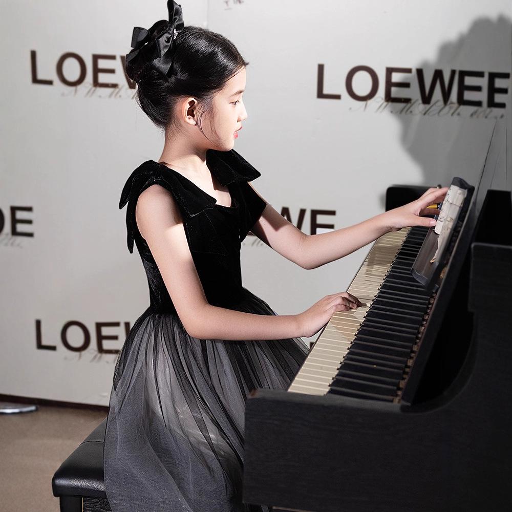 Черное сетчатое формальное хоровое платье для девочек - Элегантный осенний костюм для выступлений для фортепиано и скрипки