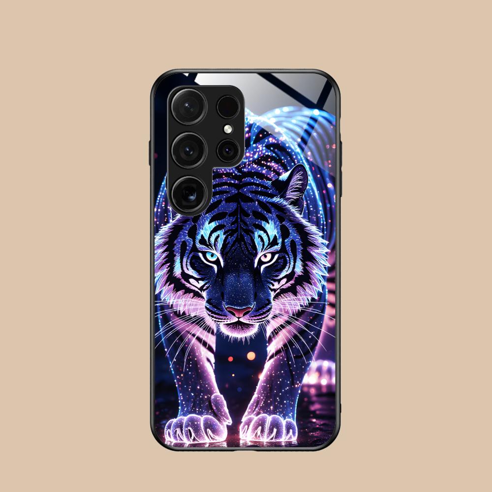 Неоновый чехол-бампер с тигром для мобильного телефона Samsung Galaxy S26 S25 S24 S23 S22 S21 S20 Note20 Plus FE Ultra Стеклянная цветная крышка Крышка