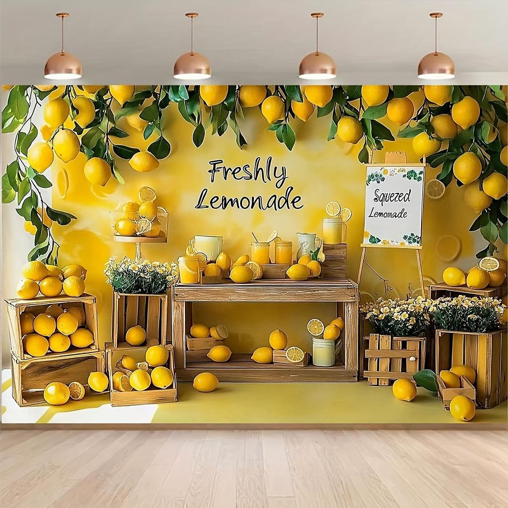 2D Flat Banner 1PC Lemon Theme Happy Party Background Cloth Indoor and Outdoor Happy Party