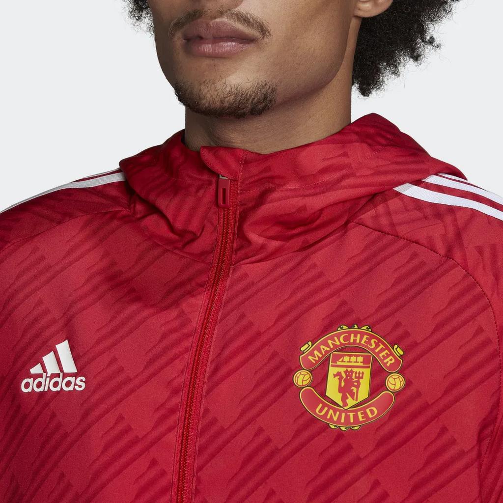 Adidas FW22 Воротник-стойка на молнии с логотипом Manchester United Спортивная куртка Мужская верхняя одежда Красный HE6649