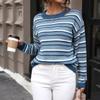 Весенне-осенний свитер, полосатый пуловер, блузка с круглым вырезом и длинными рукавами, топ, повседневный трикотаж с круглым вырезом