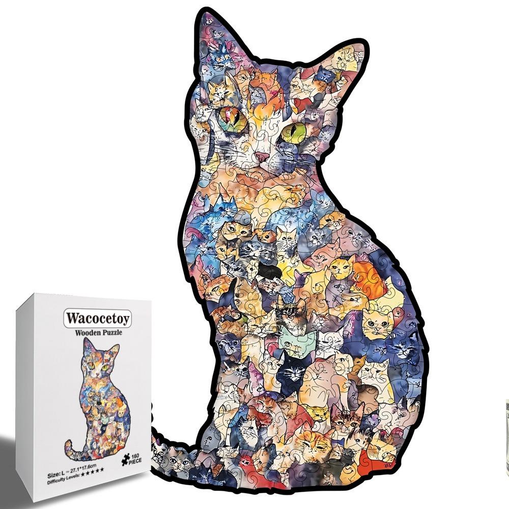 Small Cat Puzzle Ornaments Morandi-colored Cat-shaped Puzzle Vintage Cut Cat Pieces Gift