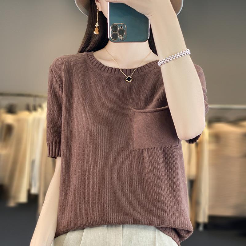 DAFIFY Женские модные повседневные летние весенние однотонные блузки и рубашки с короткими рукавами и круглым вырезом с принтом