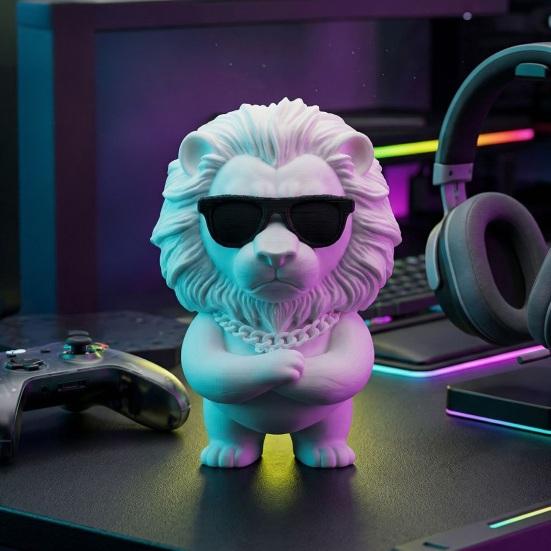 3D-печатная фигурка льва Забавная крутая статуэтка льва в солнцезащитных очках Коллекционный настольный орнамент для дома офиса Декор executive стола