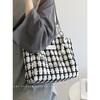 Large Capacity Bag Women's 2024 New Trendy High-end Black and White Plaid Single Shoulder Underarm Bag Student Commuter Tote Bag