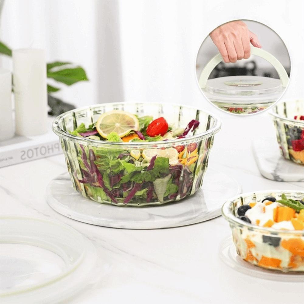 3PCS Stripe Pattern Food Keeping Container Round/Square Salad Bowl Food Preservation Box Set Snack
