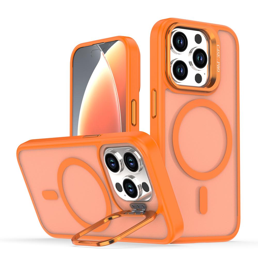KEYSION Lens Stand Magnetic Phone Case for MagSafe for iPhone 13 14 15 Pro Max 15 Plus Matte Translucent Shockproof Back Cover