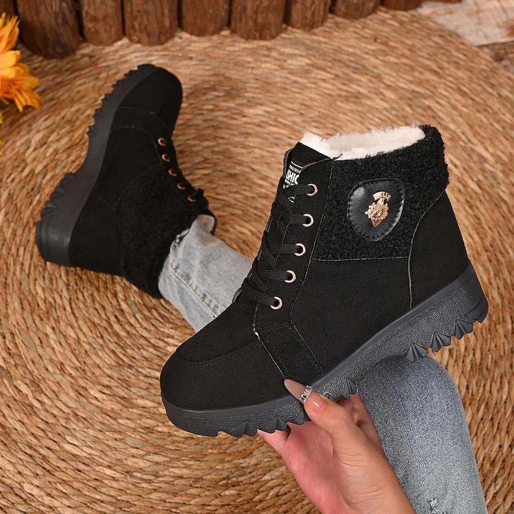 Женские теплые зимние ботинки, новые, с круглым носком, из замши и хлопка, женские ботильоны на шнуровке, на платформе, противоскользящие, до щиколотки, De Mujer